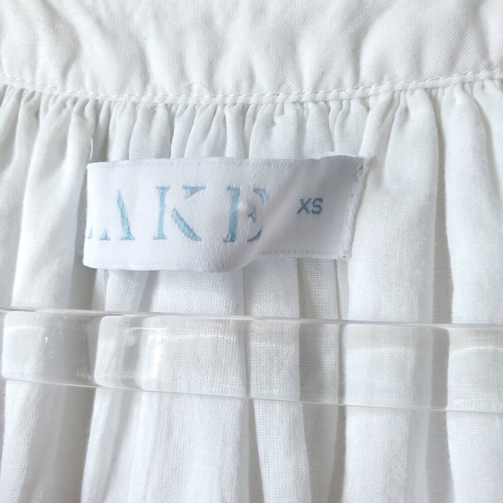 Lake Brunch Midi White Blue Cotton Dress XS Coastal Casual Resort Beach Flaw - Picture 6 of 10